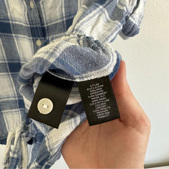 Sanctuary linen plaid boxy fit button front blouse XS - Picture 4 of 4